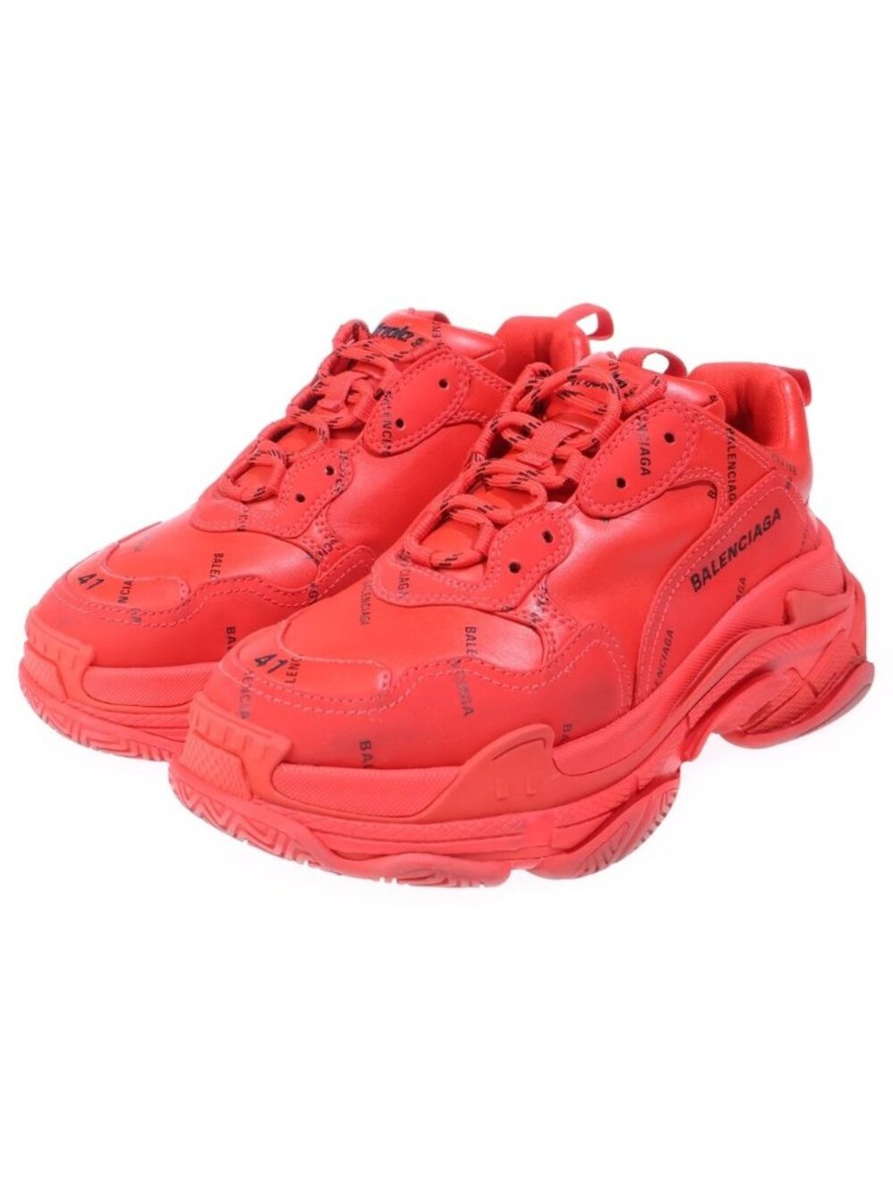 Balenciaga Triple S Trainers Low Cut Sneakers Red - Picture 2 of 6